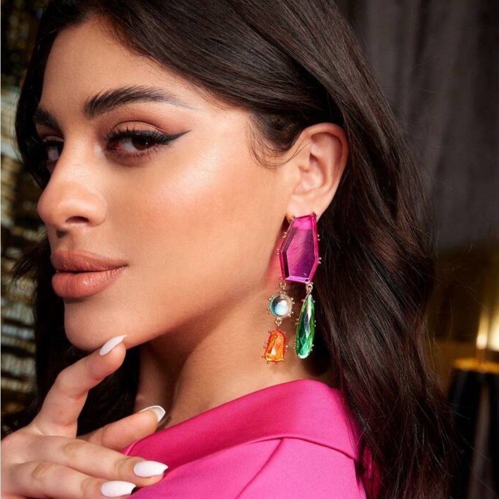 2/$30🌵 Colorful Geo Stones Crystals Dangle Earrings Beachy Jewelry Bohemian NEW